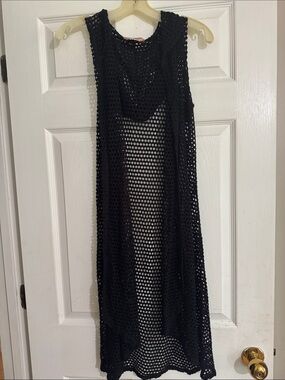 Black Crochet Mesh Sleeveless Cover-Up Dress